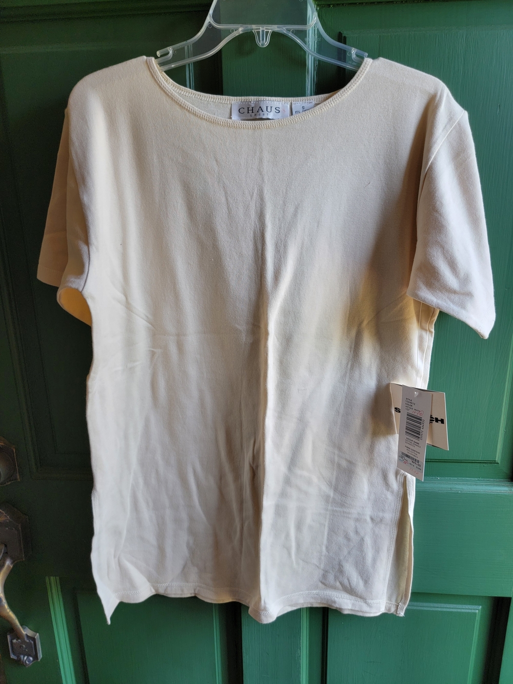 CHAUS Women's Cream Short Sleeve Top Size S NWT